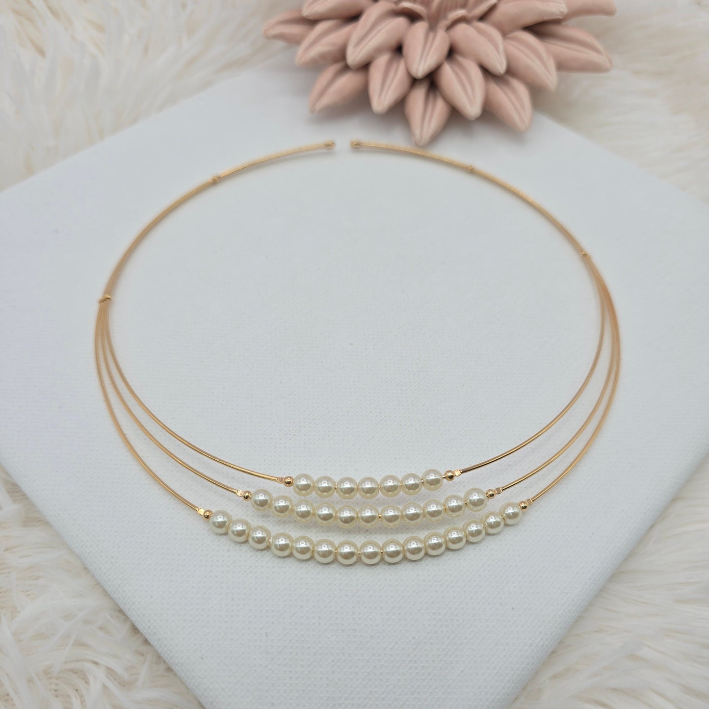 Three Layer Pearl Gold Smiling Choker
