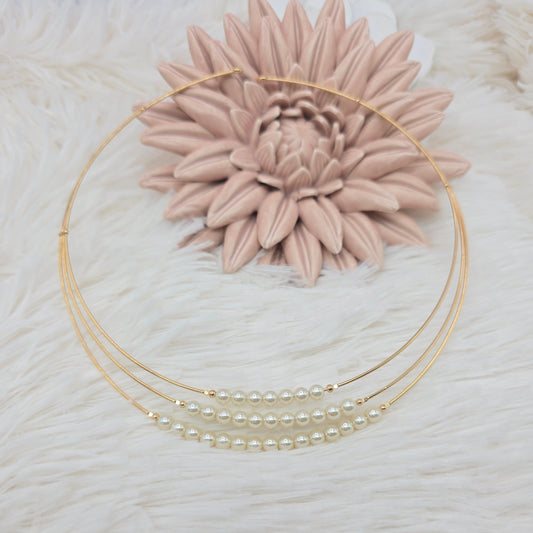 Three Layer Pearl Gold Smiling Choker