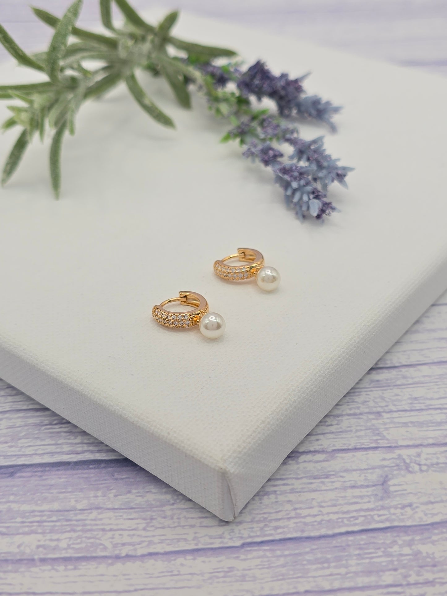 Pearl Hanging Micro Pave Huggies