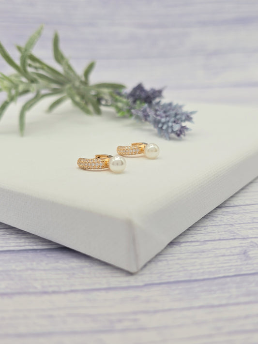 Pearl Hanging Micro Pave Huggies