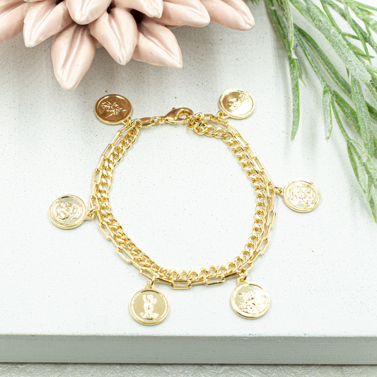 Double Chain Hanging Saint Bracelet