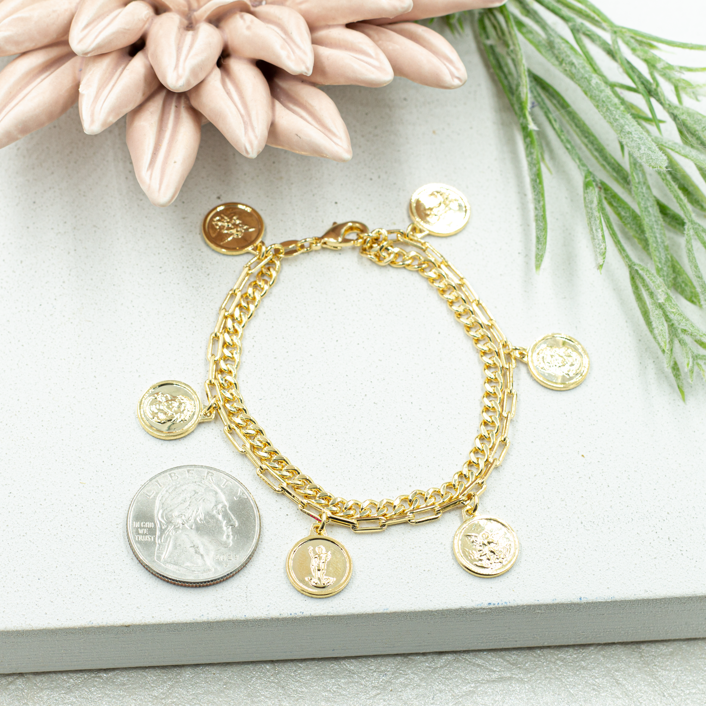 Double Chain Hanging Saint Bracelet