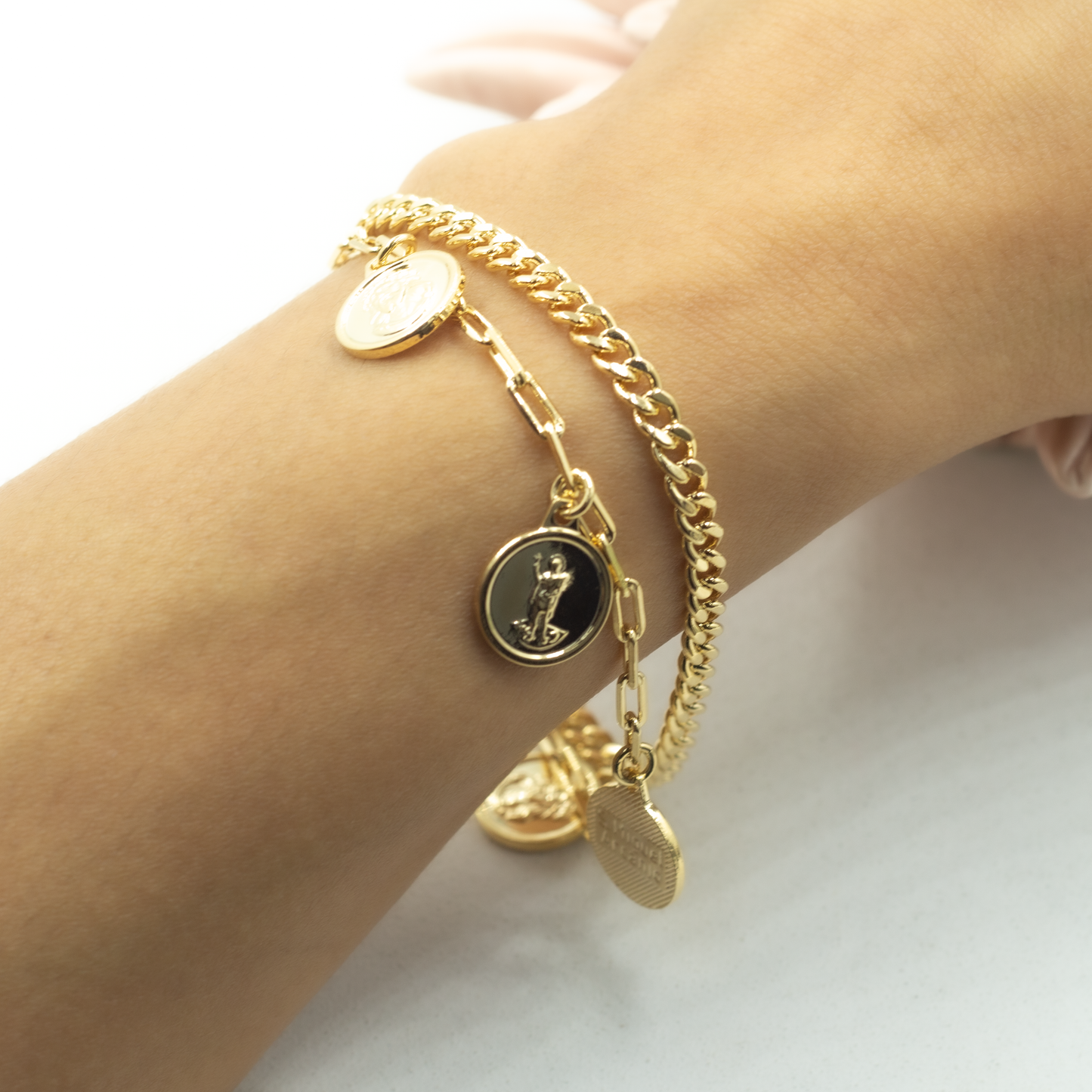Double Chain Hanging Saint Bracelet