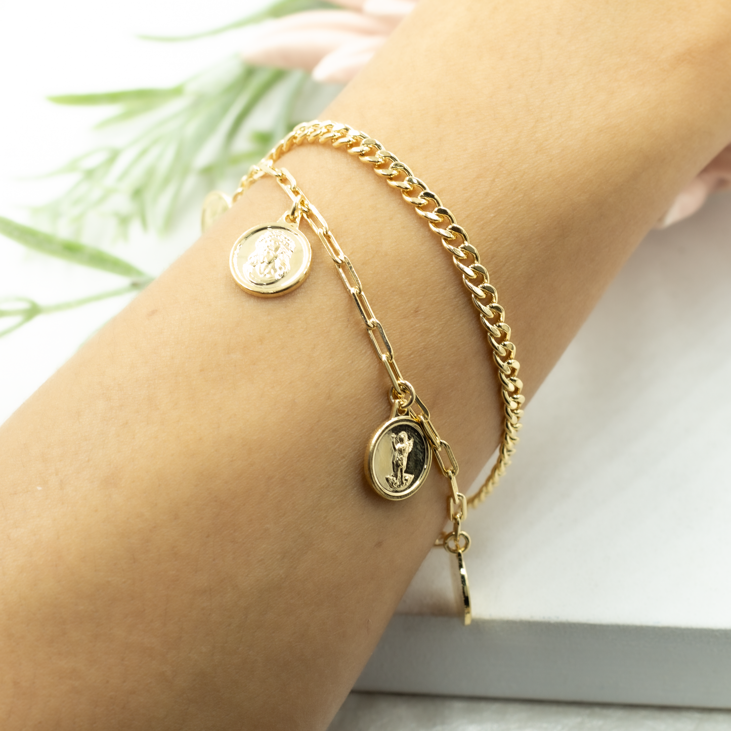 Double Chain Hanging Saint Bracelet