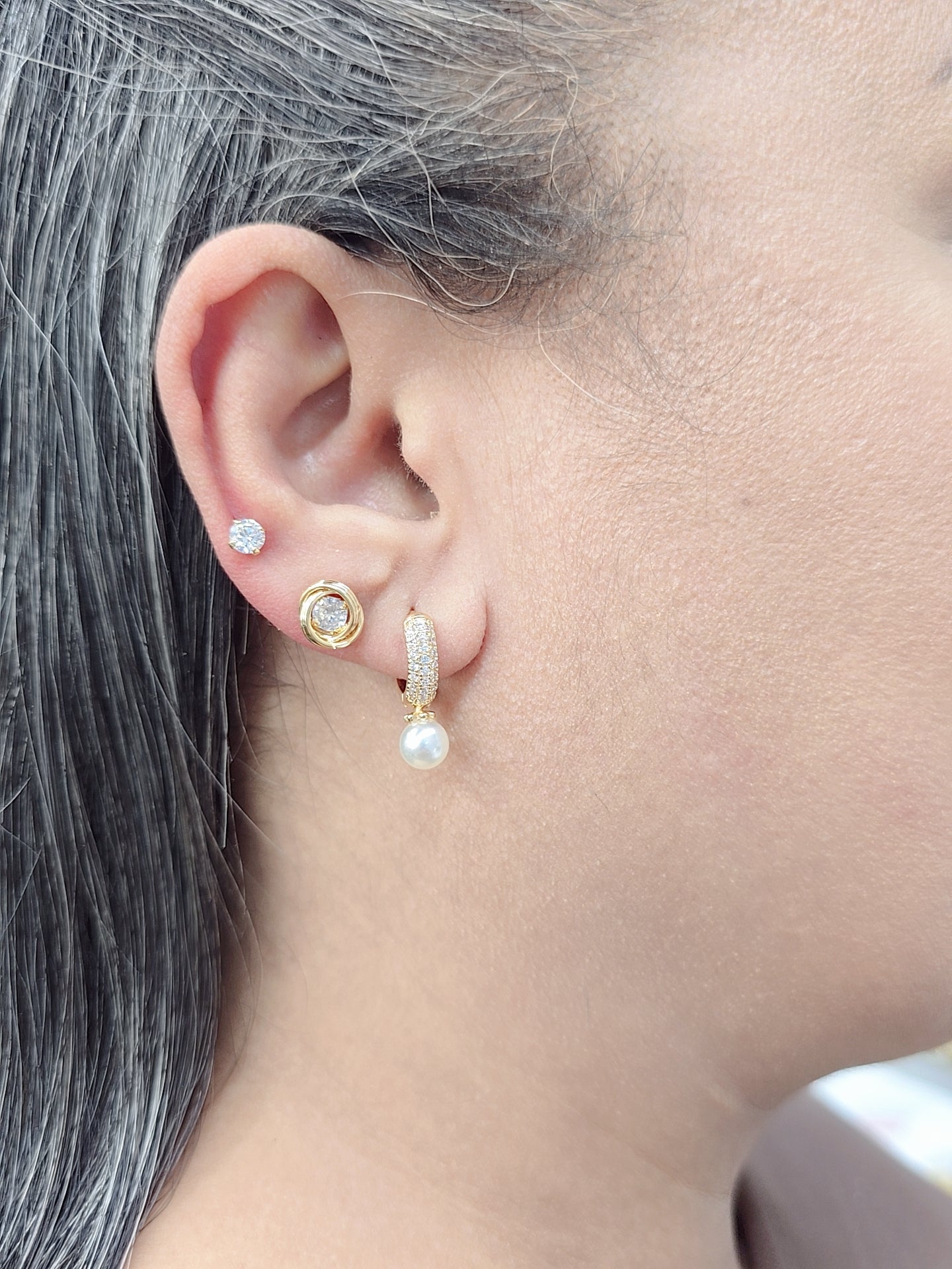 Pearl Hanging Micro Pave Huggies
