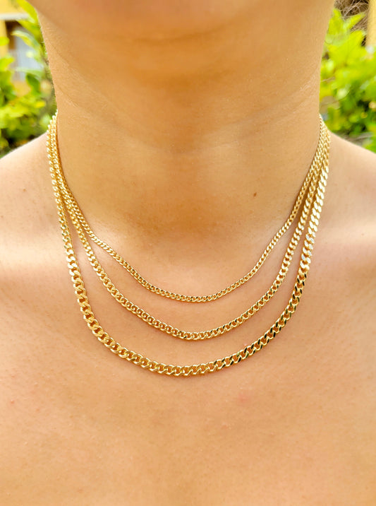Triple Cuban Link Necklace and Earrings set