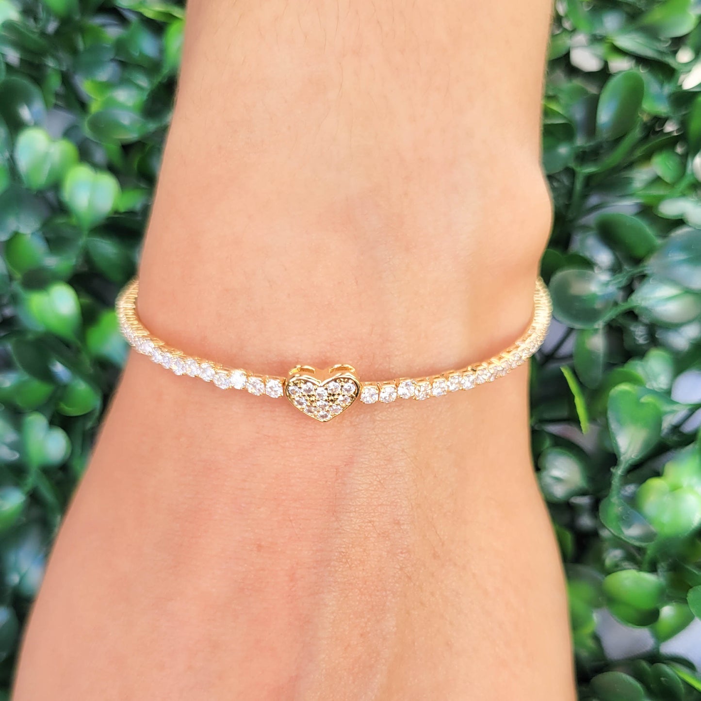 Tennis Cz Heart Bangle