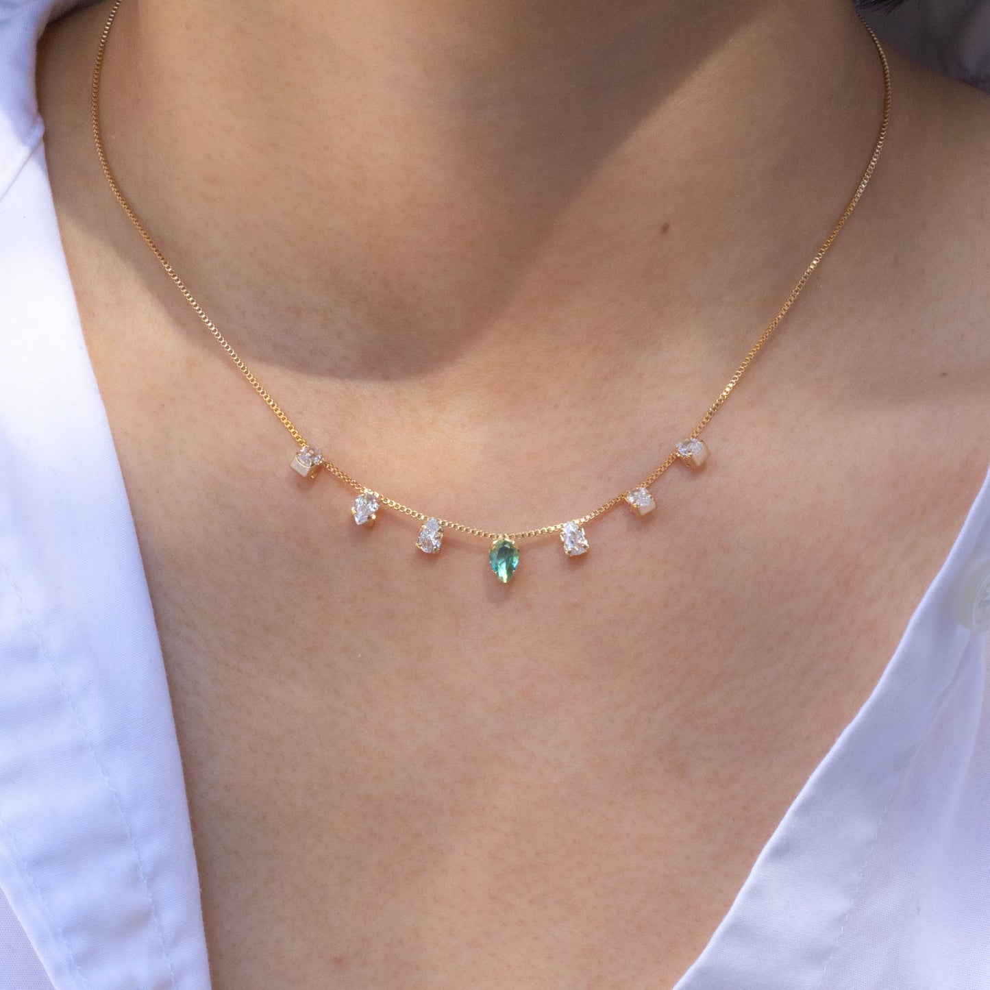 Cz & Emerald Stone Choker