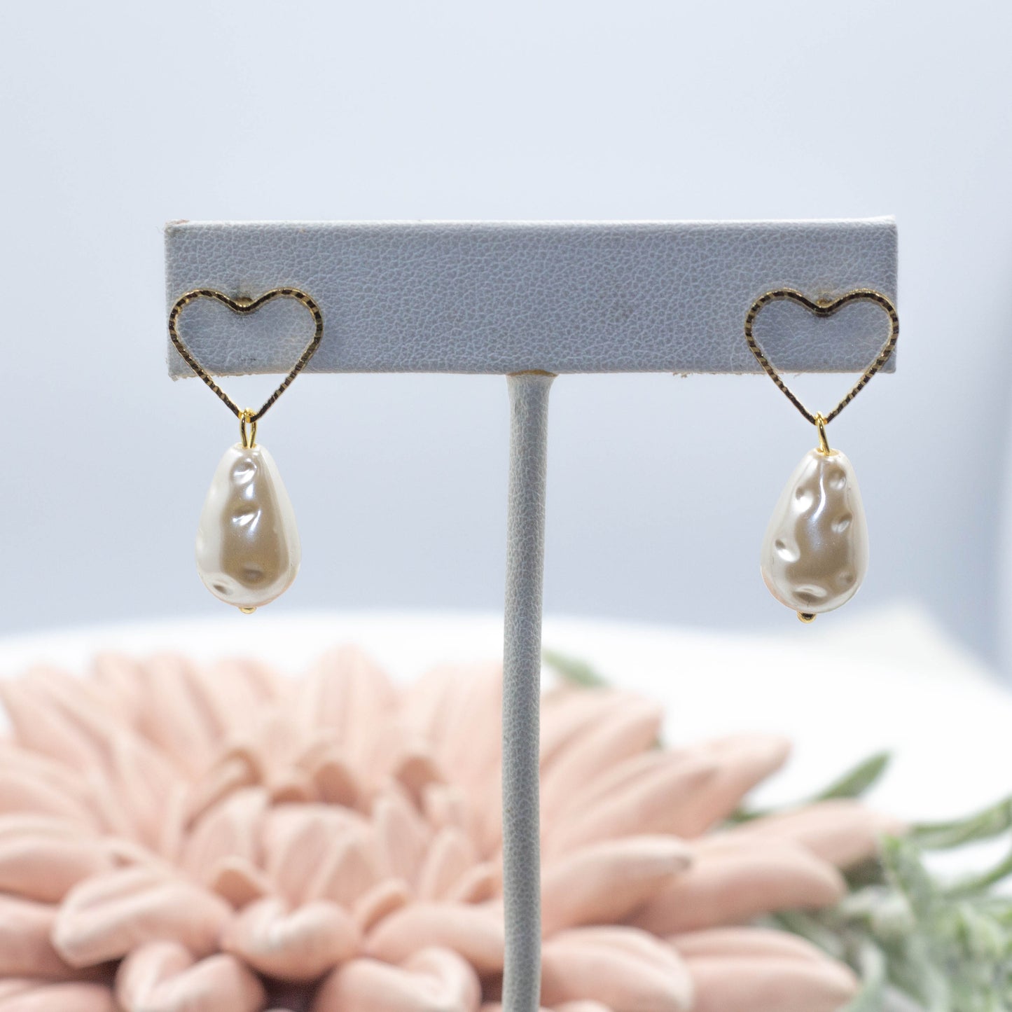 Heart Pearl Stud Earrings