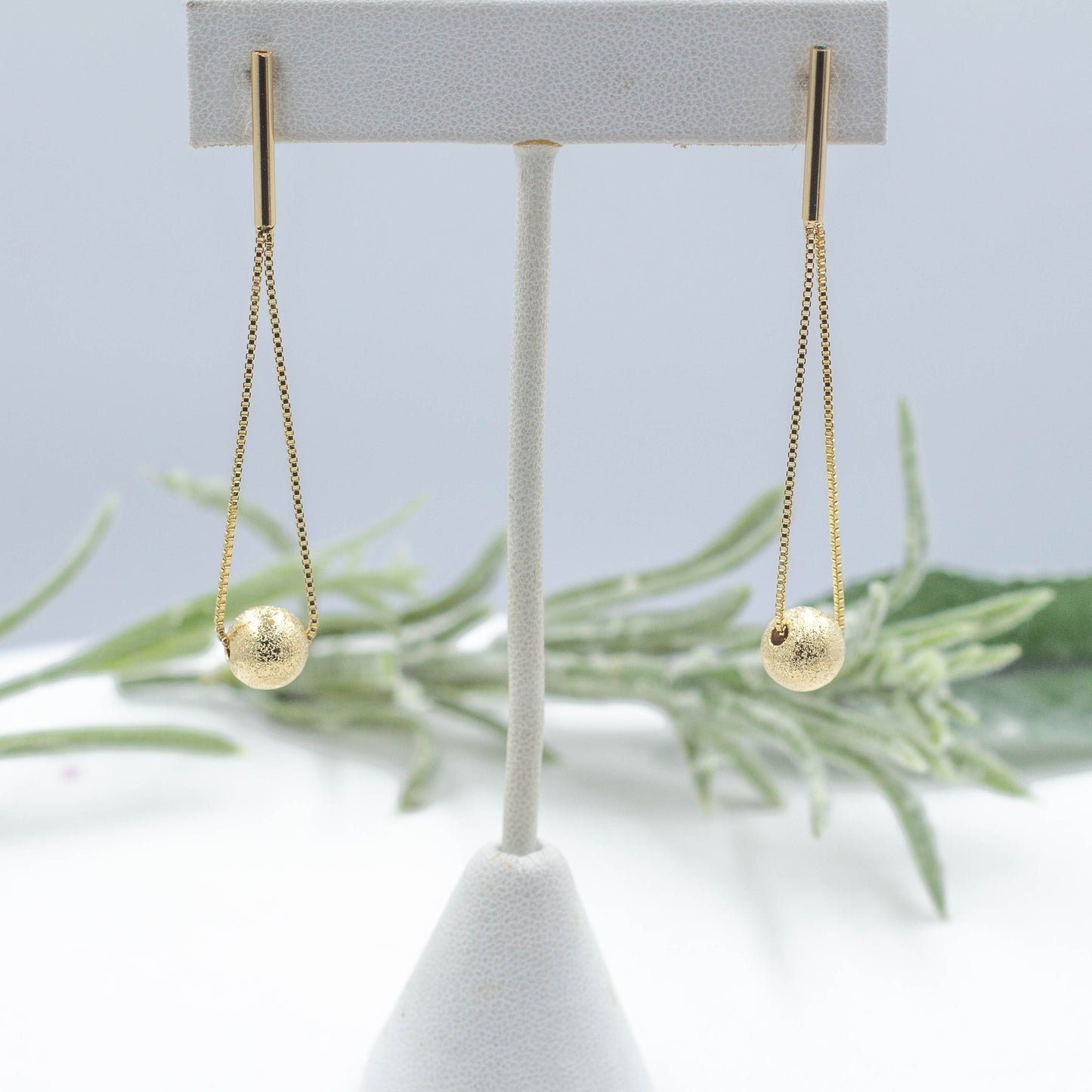 Gold Ball Hang Chain Stud Earrings
