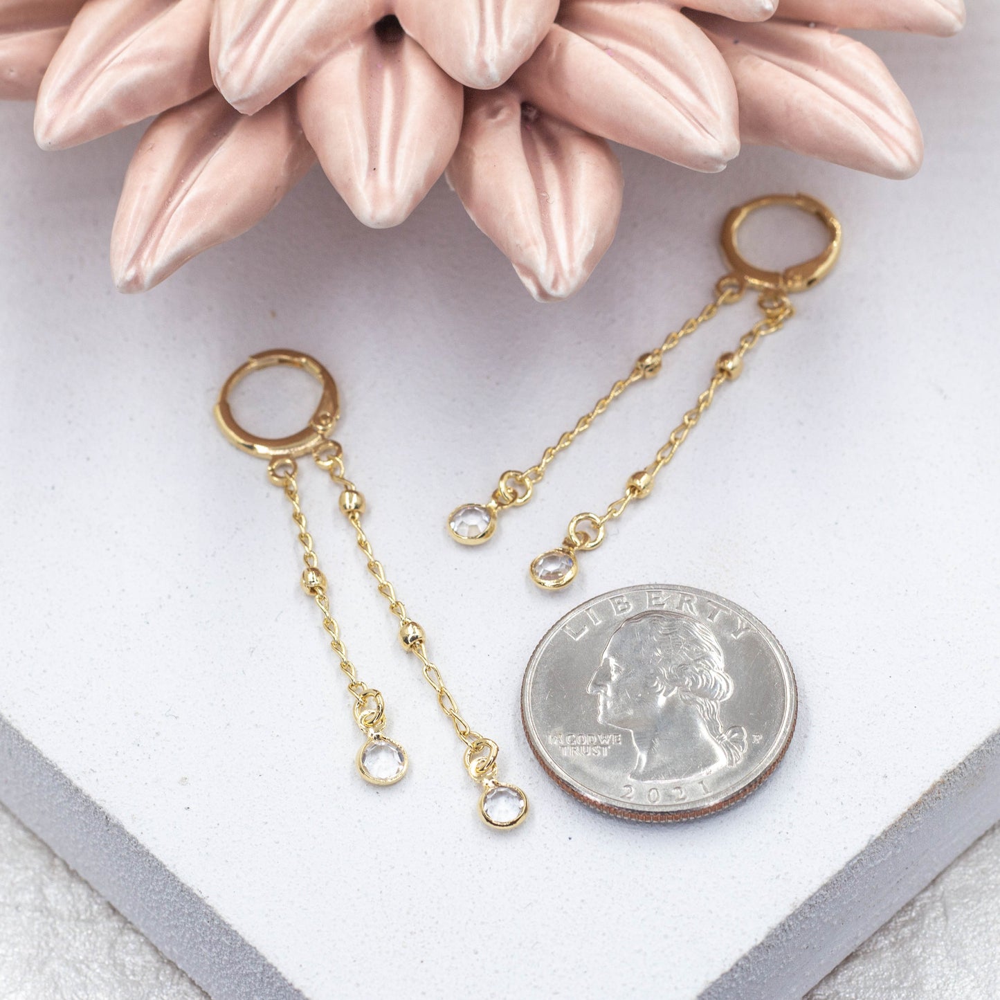 Two Chain with Light Spot Huggie Earrings