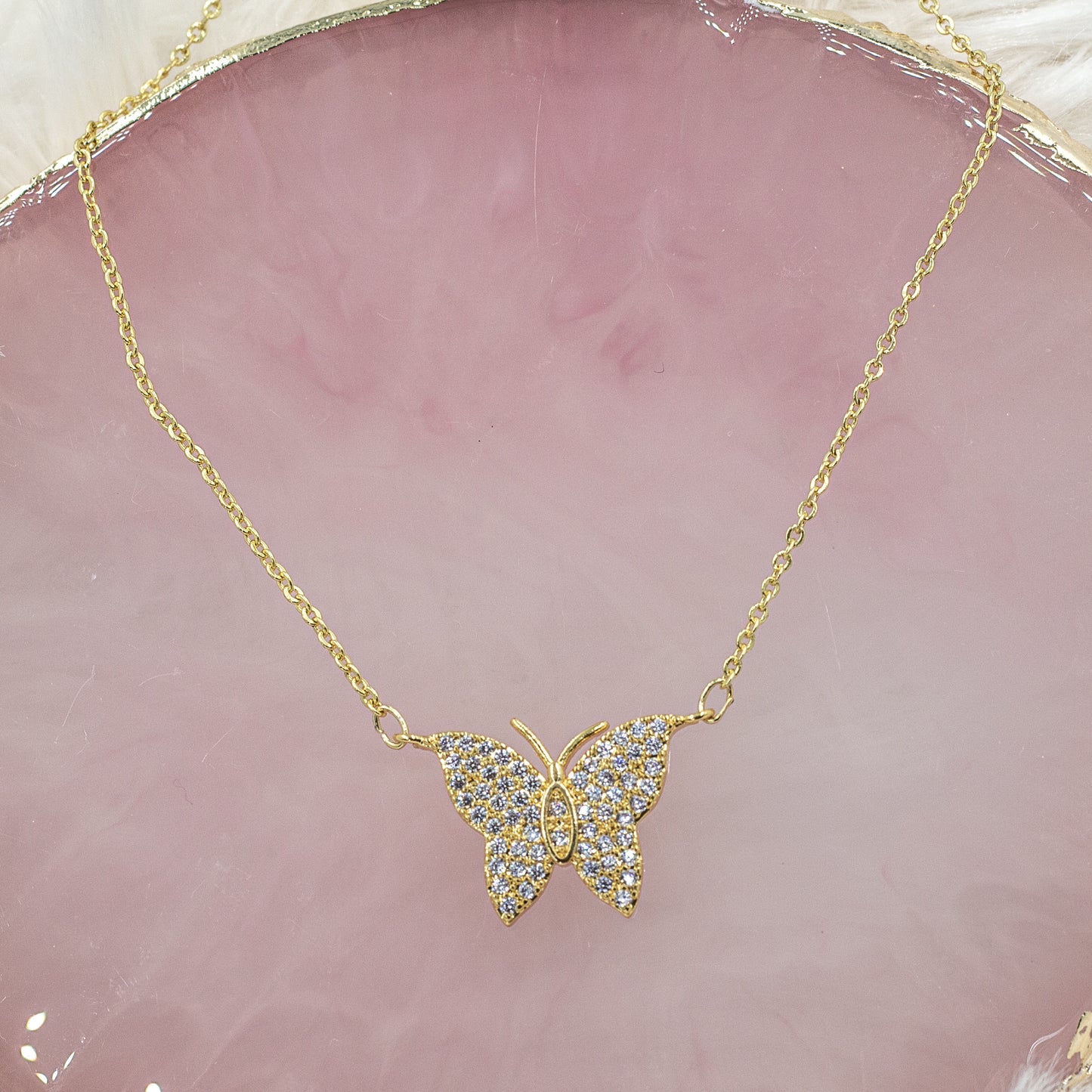 Gold Zirconia Butterfly Necklace