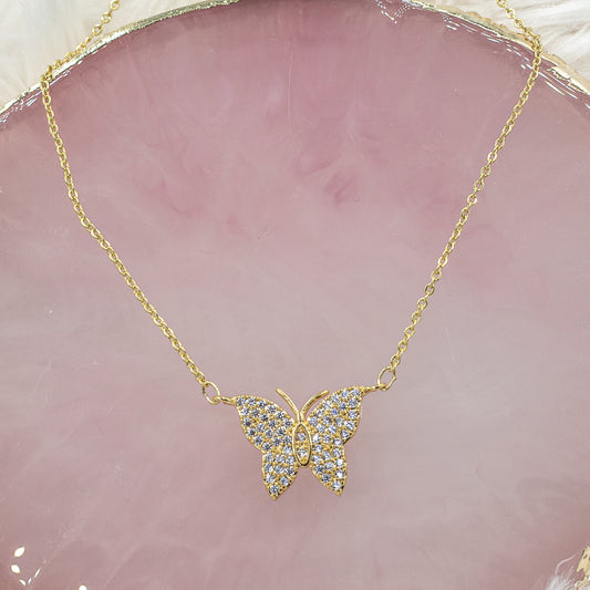 Gold Zirconia Butterfly Necklace