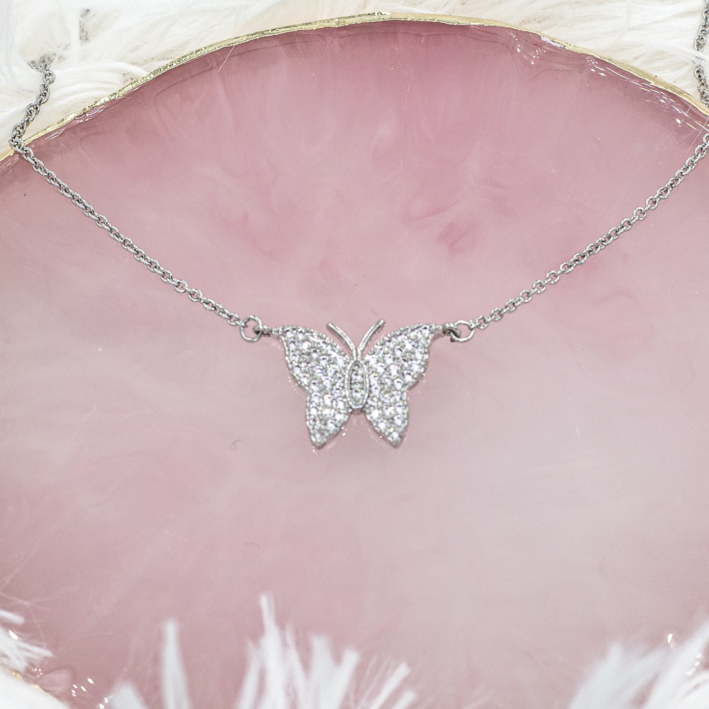 Silver Zirconia Butterfly Necklace