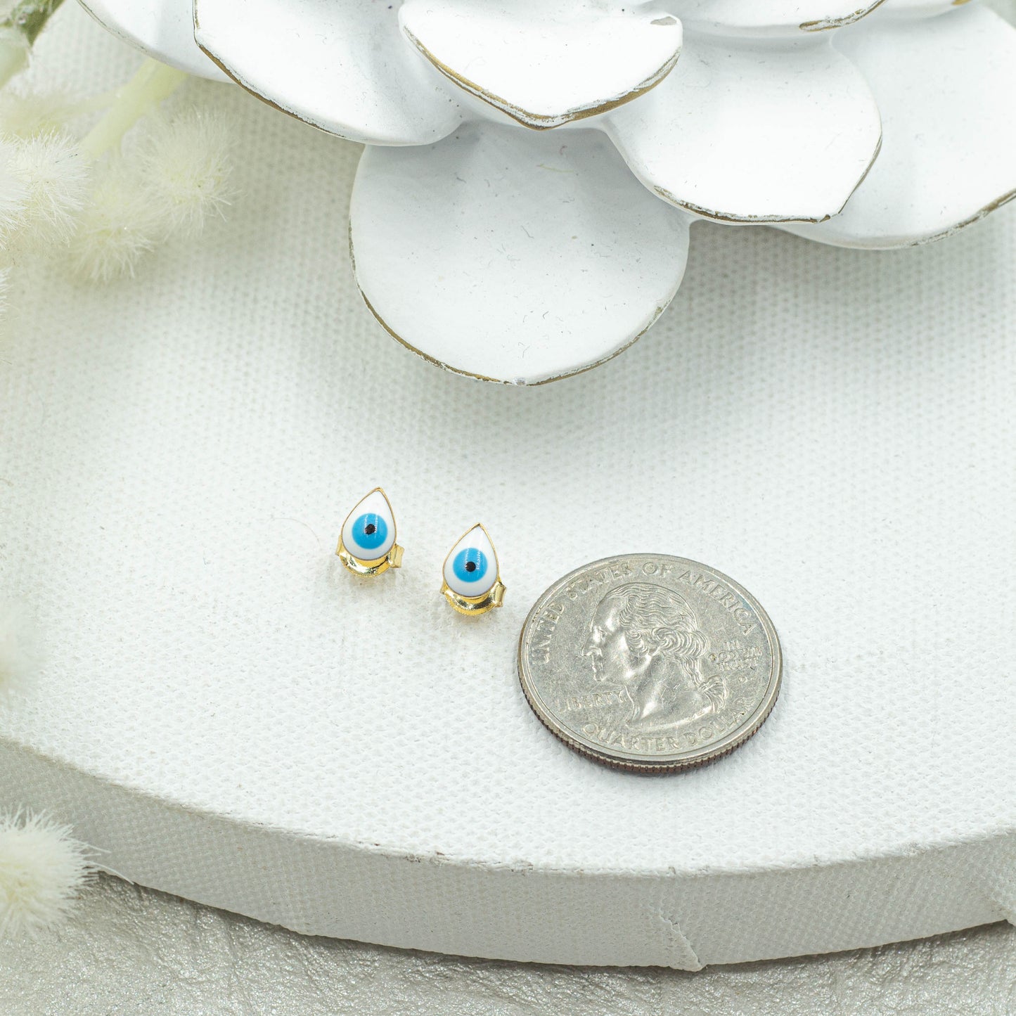 Evil Eye Drop Stud Earrings