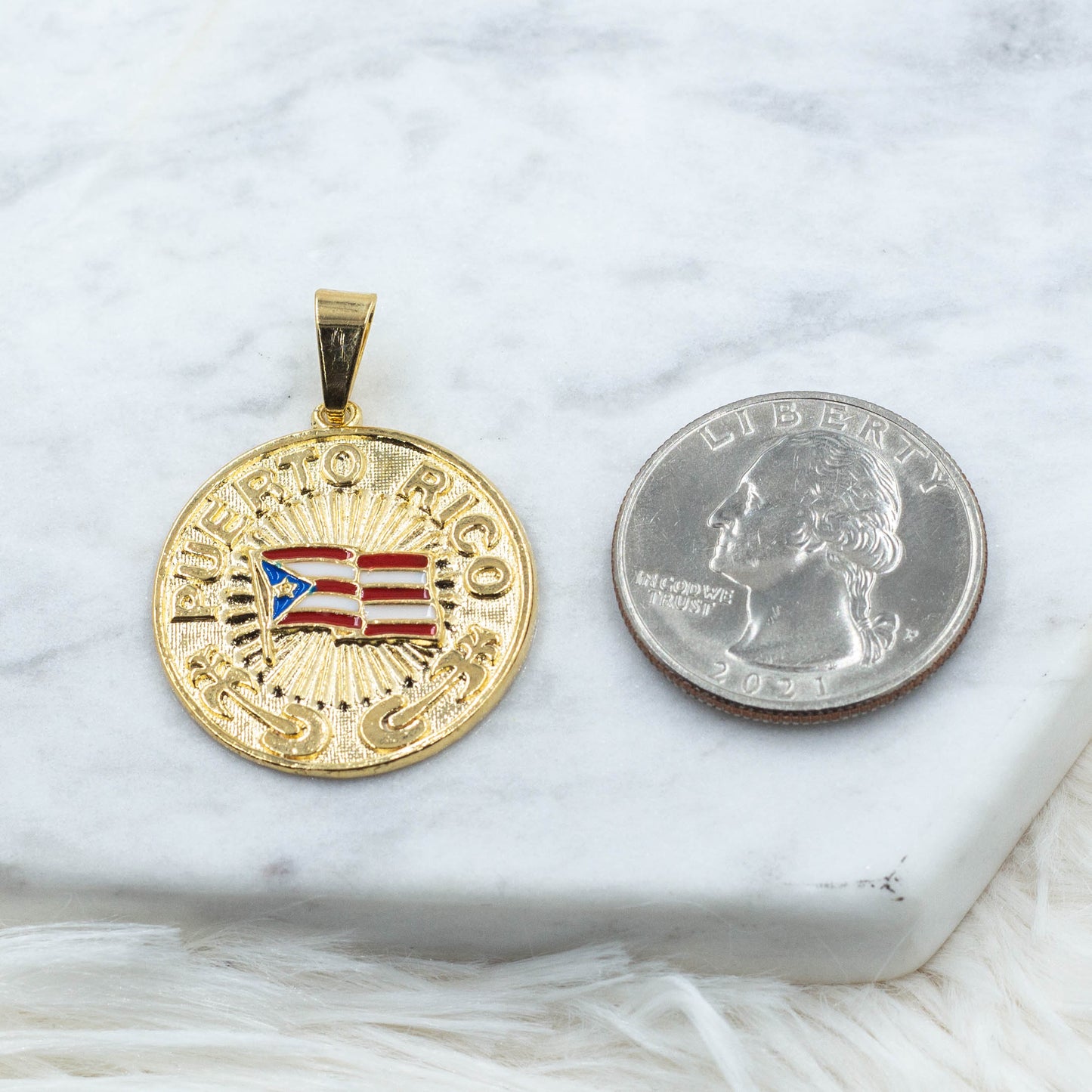 Puerto Rico Medallion Pendant | Caribbean Island Pendant | Puerto Rico Flag