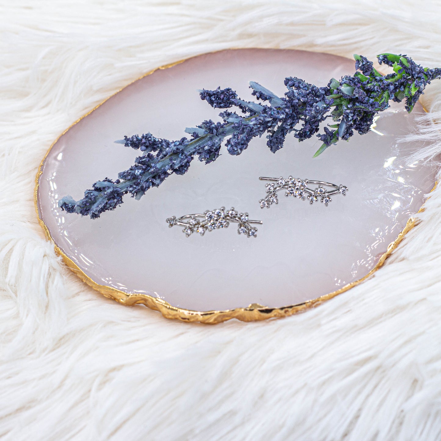 Flower Branch Ear Climber Earrings