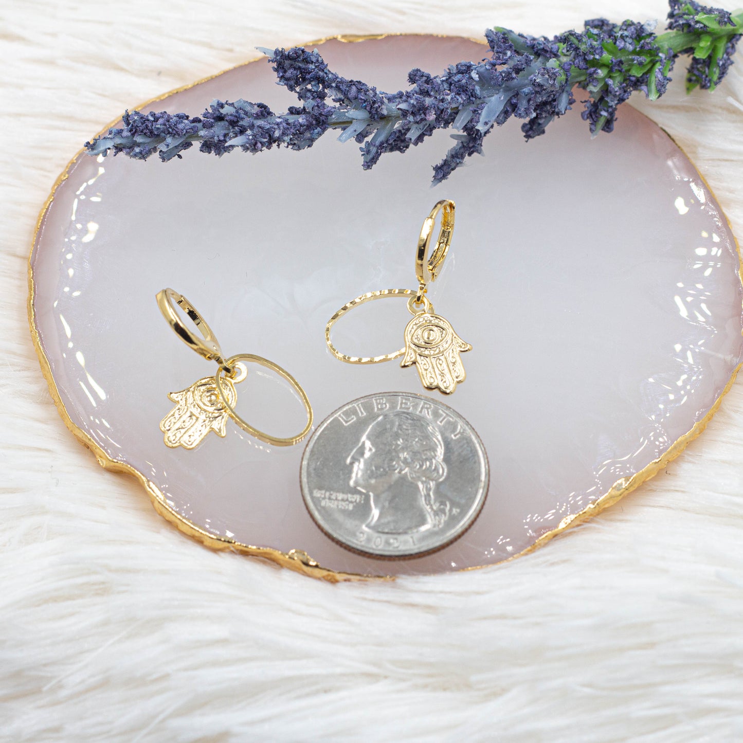 Oval Hamsa Hand Huggie Earrings