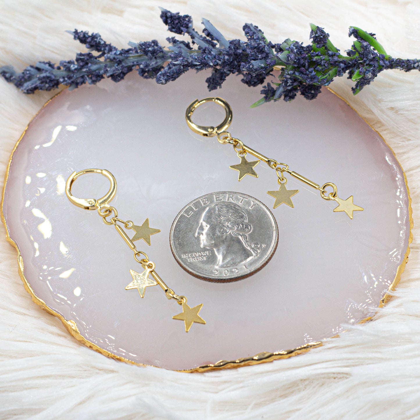 Three Stars Hanging Huggie Earrings