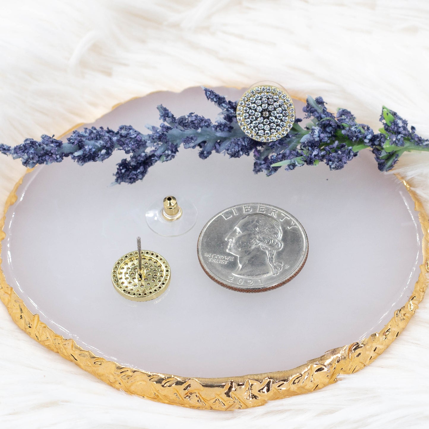 Round Micro Pave Zirconia Stud Earrings