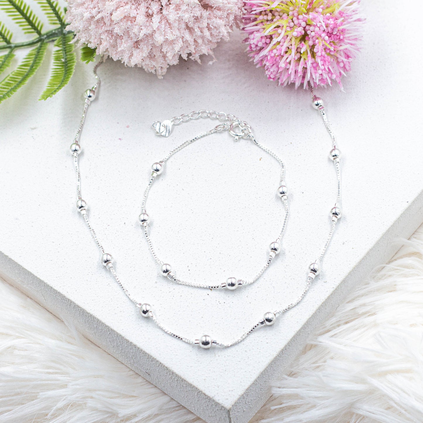 Satellite Chain Necklace & Bracelet Set | Silver Filled Satellite Chain Set