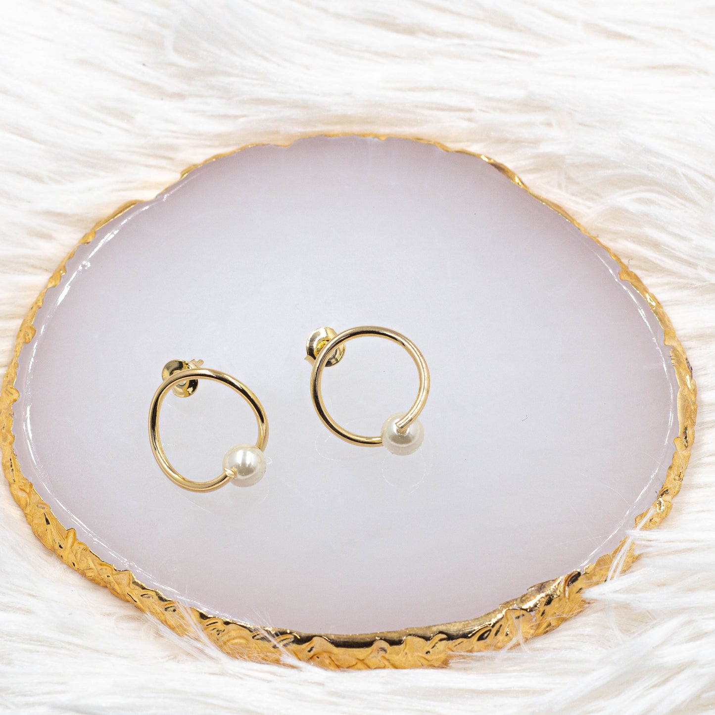 Circle Pearl Stud Earrings