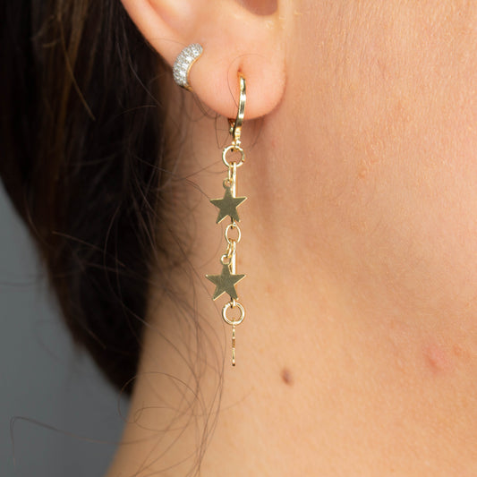 Three Stars Hanging Huggie Earrings