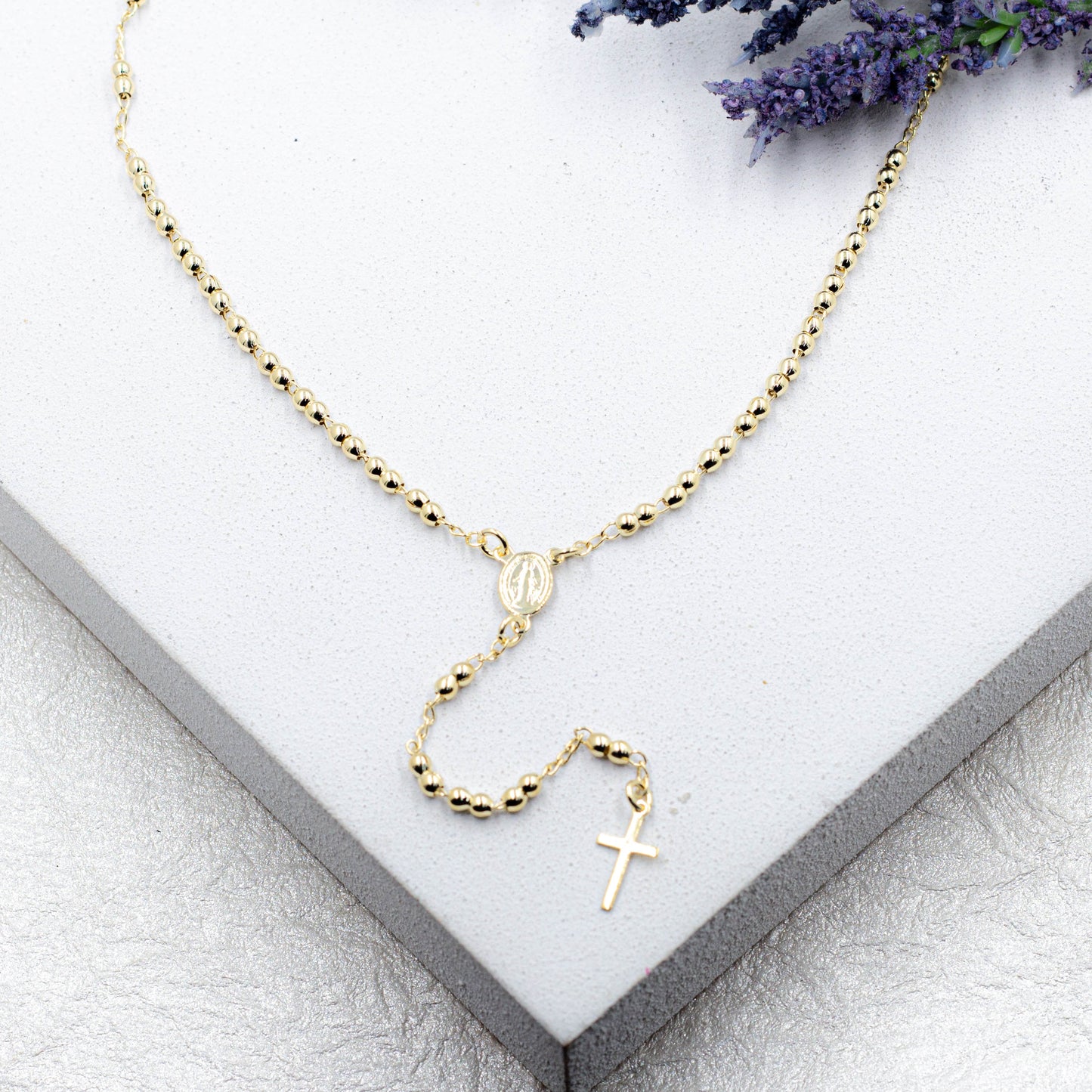 Dainty Catholic Gold Pearl Rosary