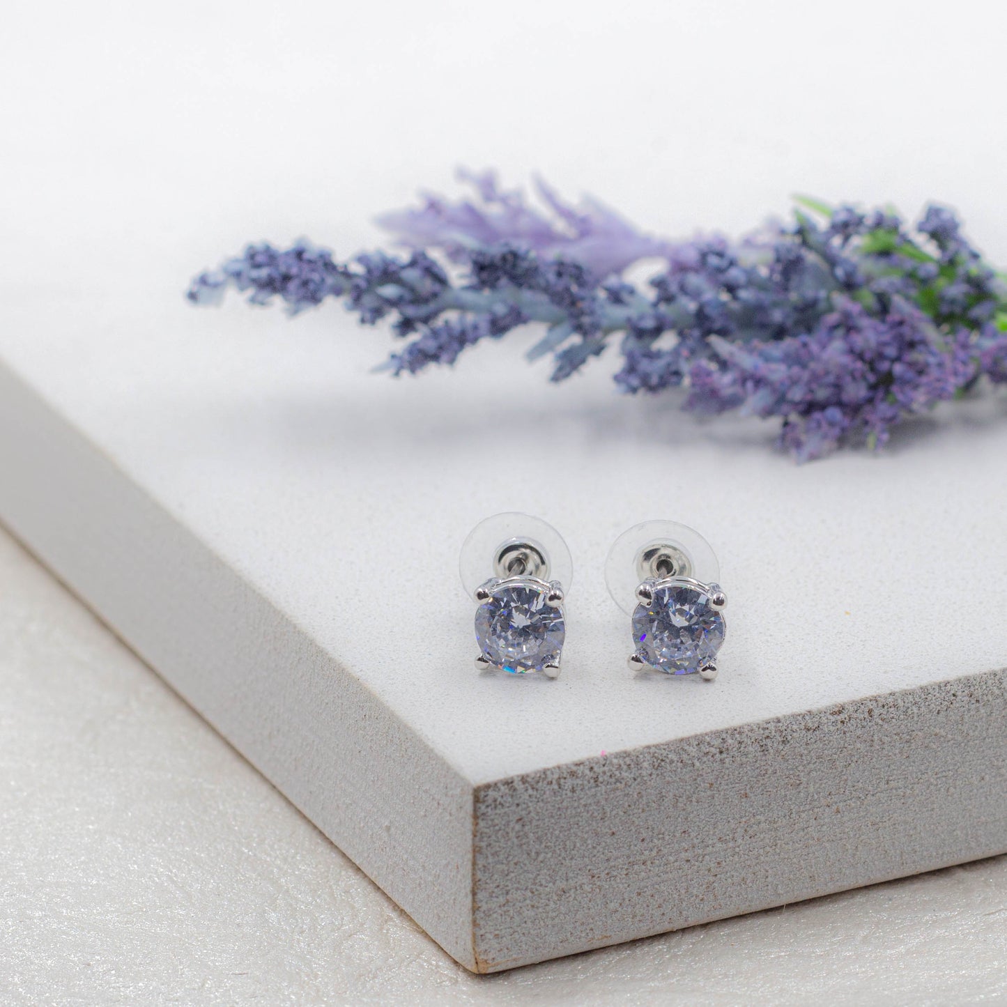Tiny Round Zirconia Diamond Stud Earrings