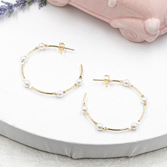 Medium Open Hoops With Pearls And Balls Earrings