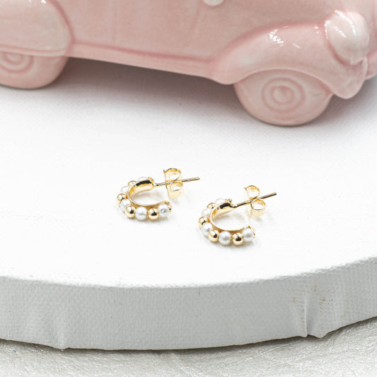 Petite Pearls And Balls Hoops Earrings
