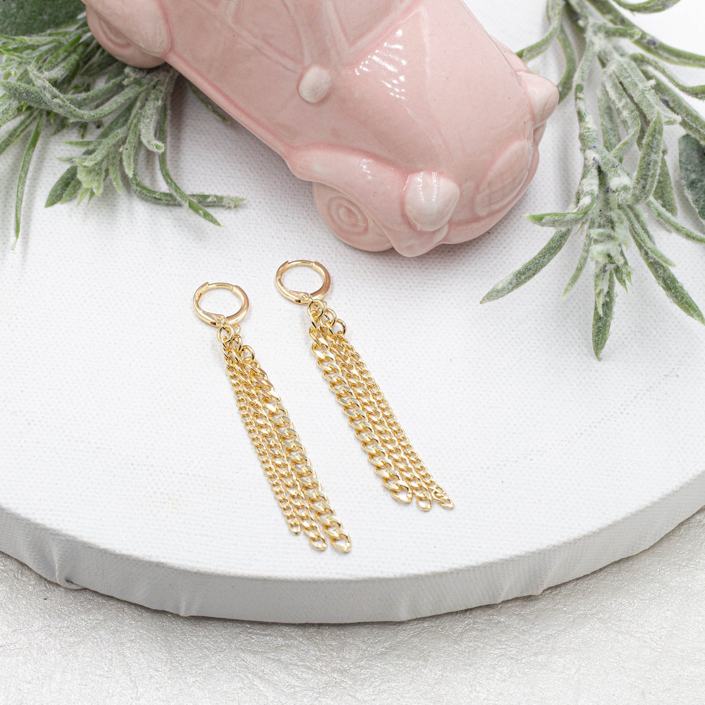 Triple Cuban Link Necklace and Earrings set