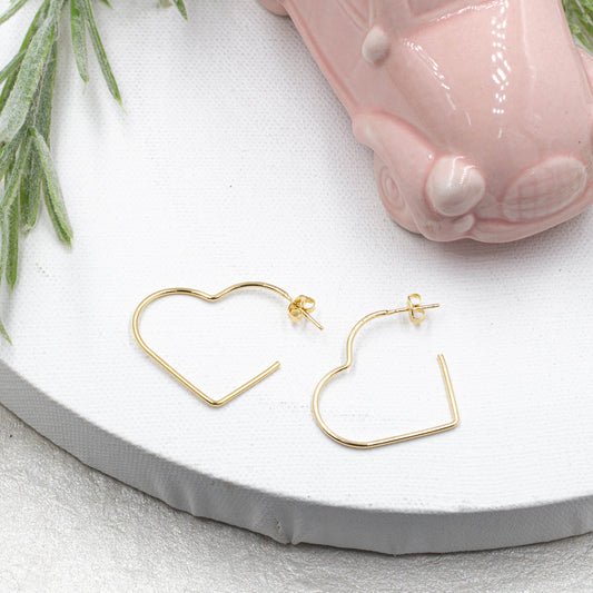 Thin Heart open Hoops Earrings