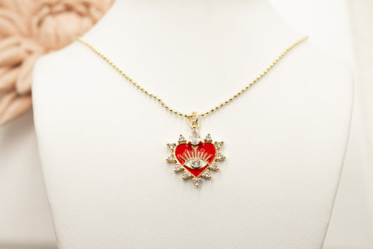 Evil Eye Zirconia Heart Charm Necklace Different Colors Available