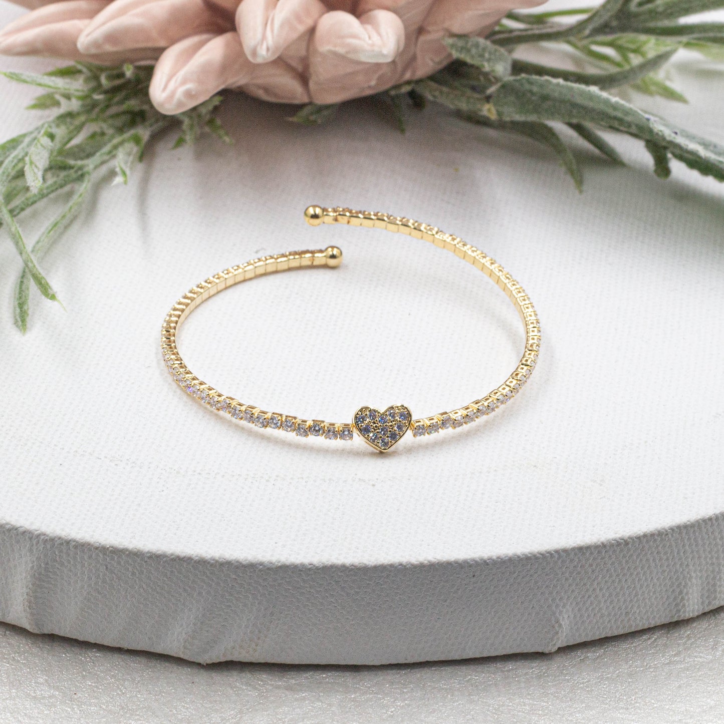 Tennis Cz Heart Bangle