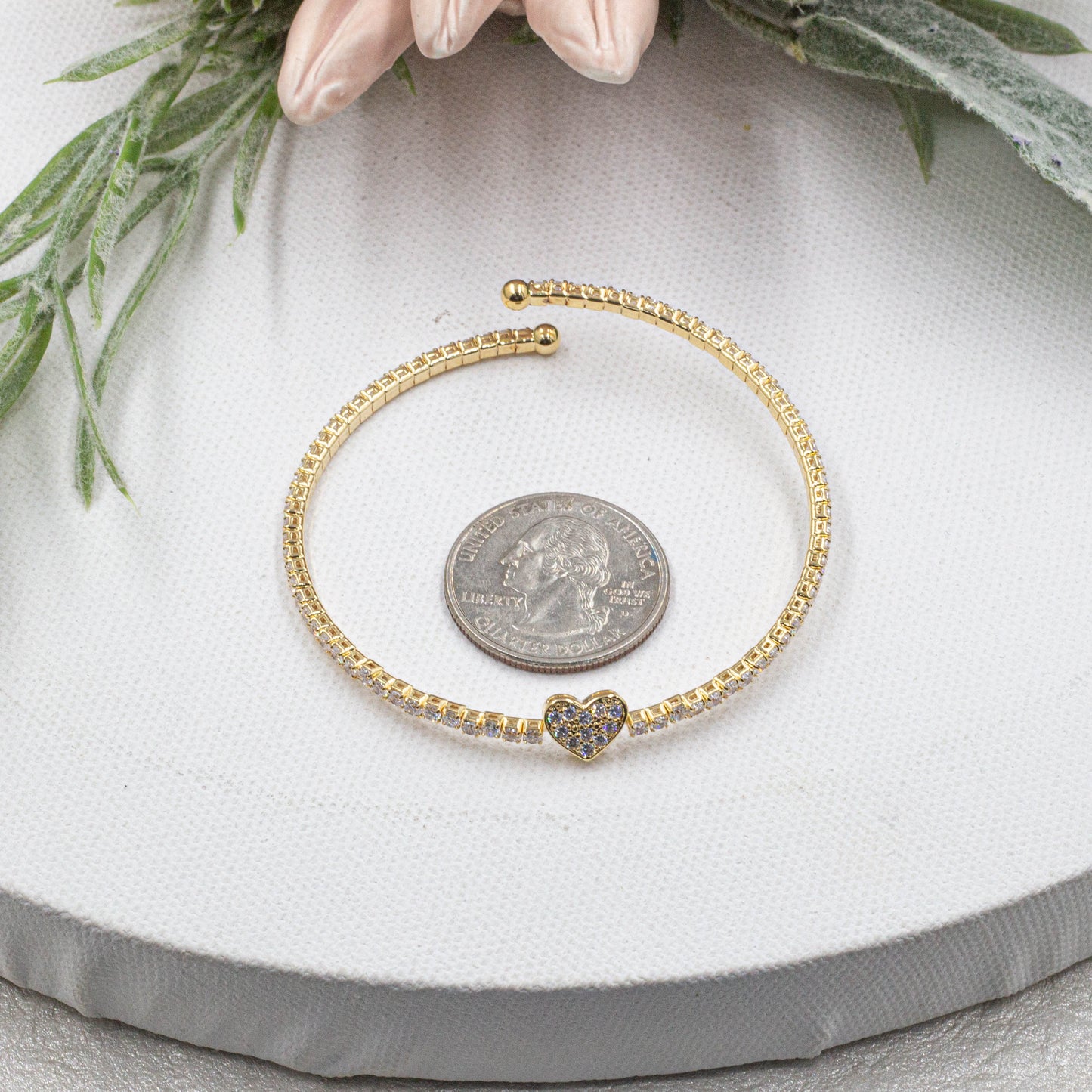 Tennis Cz Heart Bangle