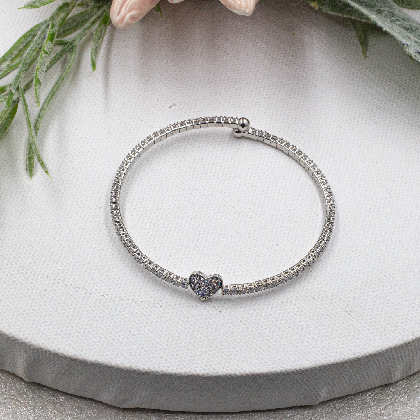Tennis Cz Heart Bangle