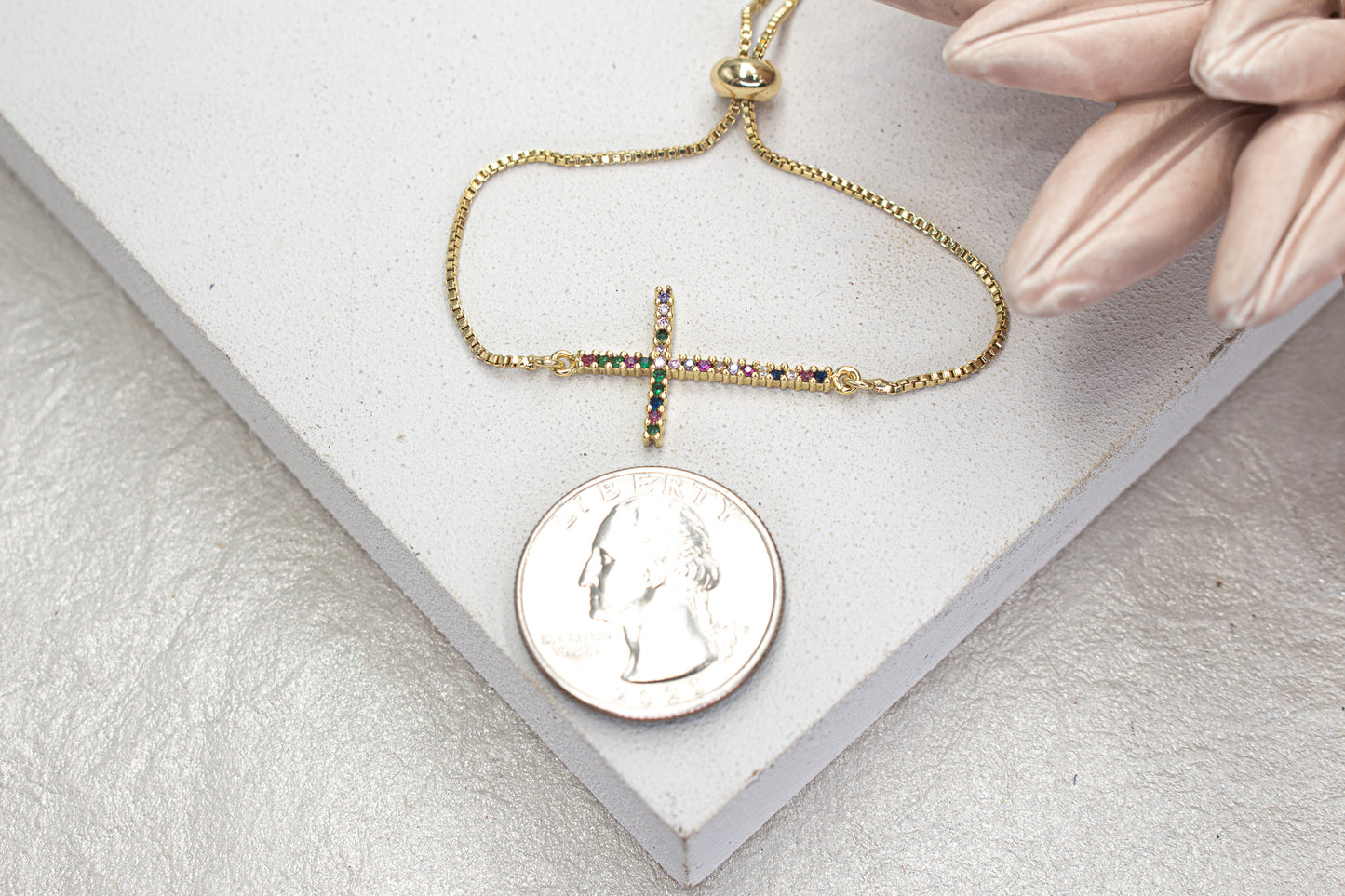 Colorful Micro Pave Zirconia Cross Adjustable Bracelet