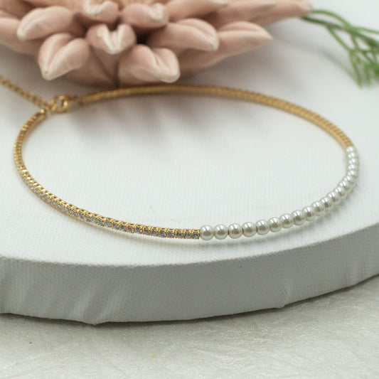 Pearl Cz Bead Choker