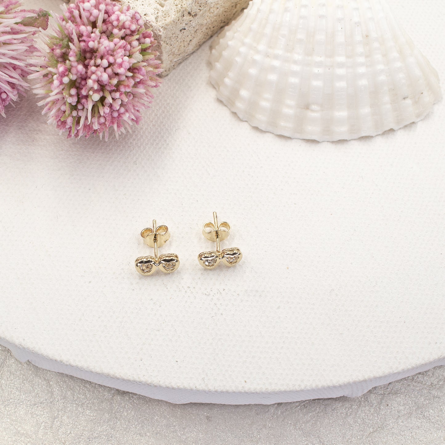 Two Hearts Together Zirconia Stud Earrings for Girl