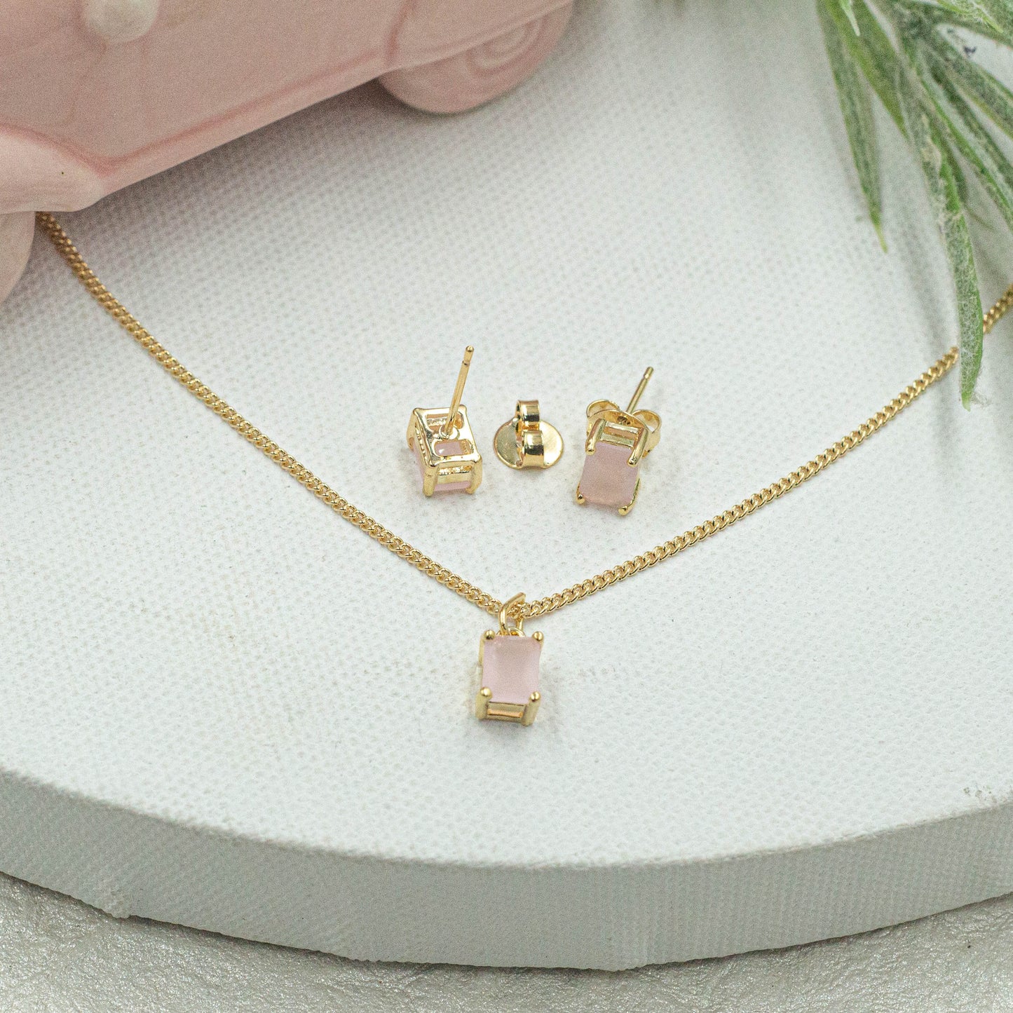 Pink Opal Solitaire Jewelry Set