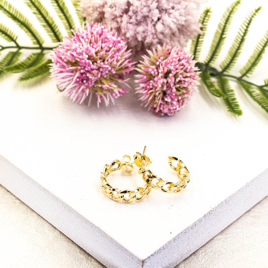 Cuban Chain Open Hoops Earrings