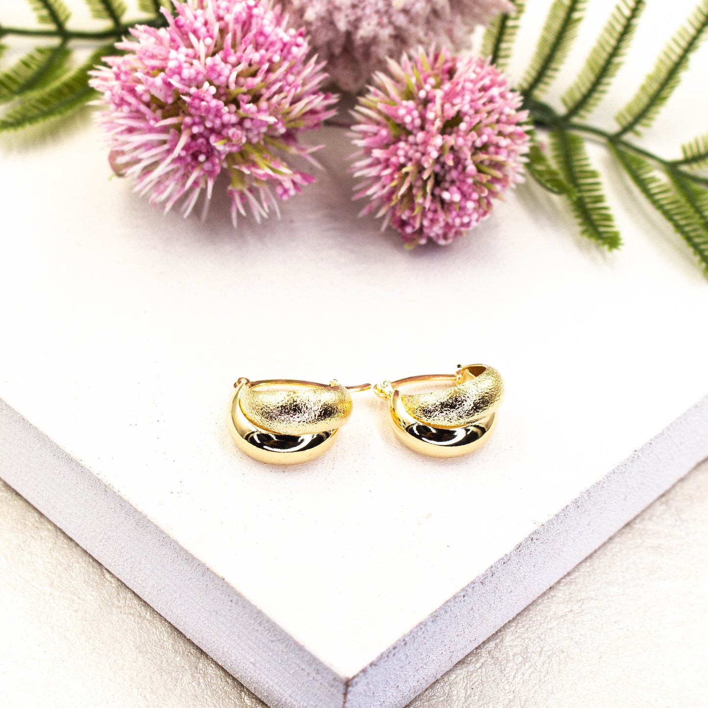 Matte and Shiny Huggie Earrings