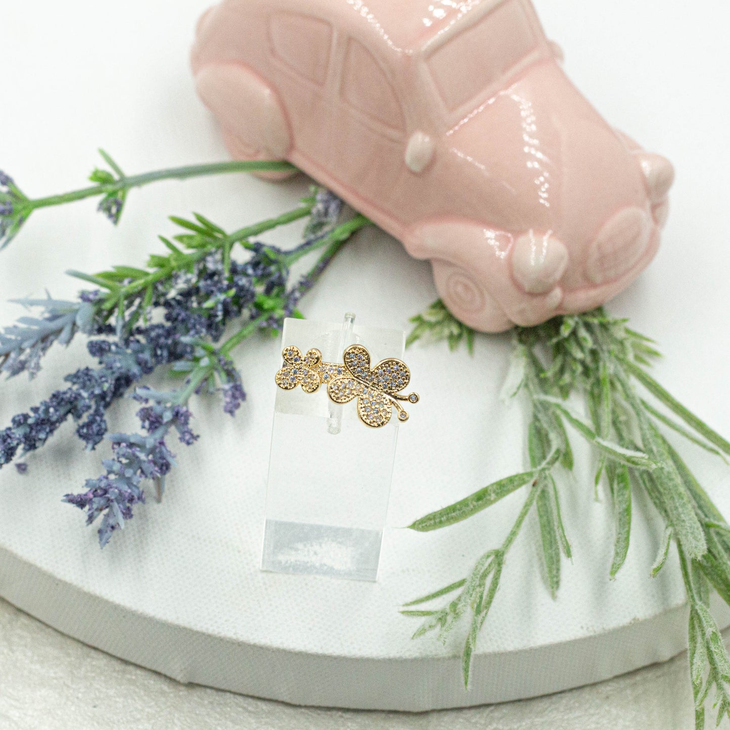 Micro Pave Two Butterflies Ring