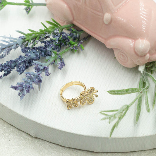 Micro Pave Two Butterflies Ring