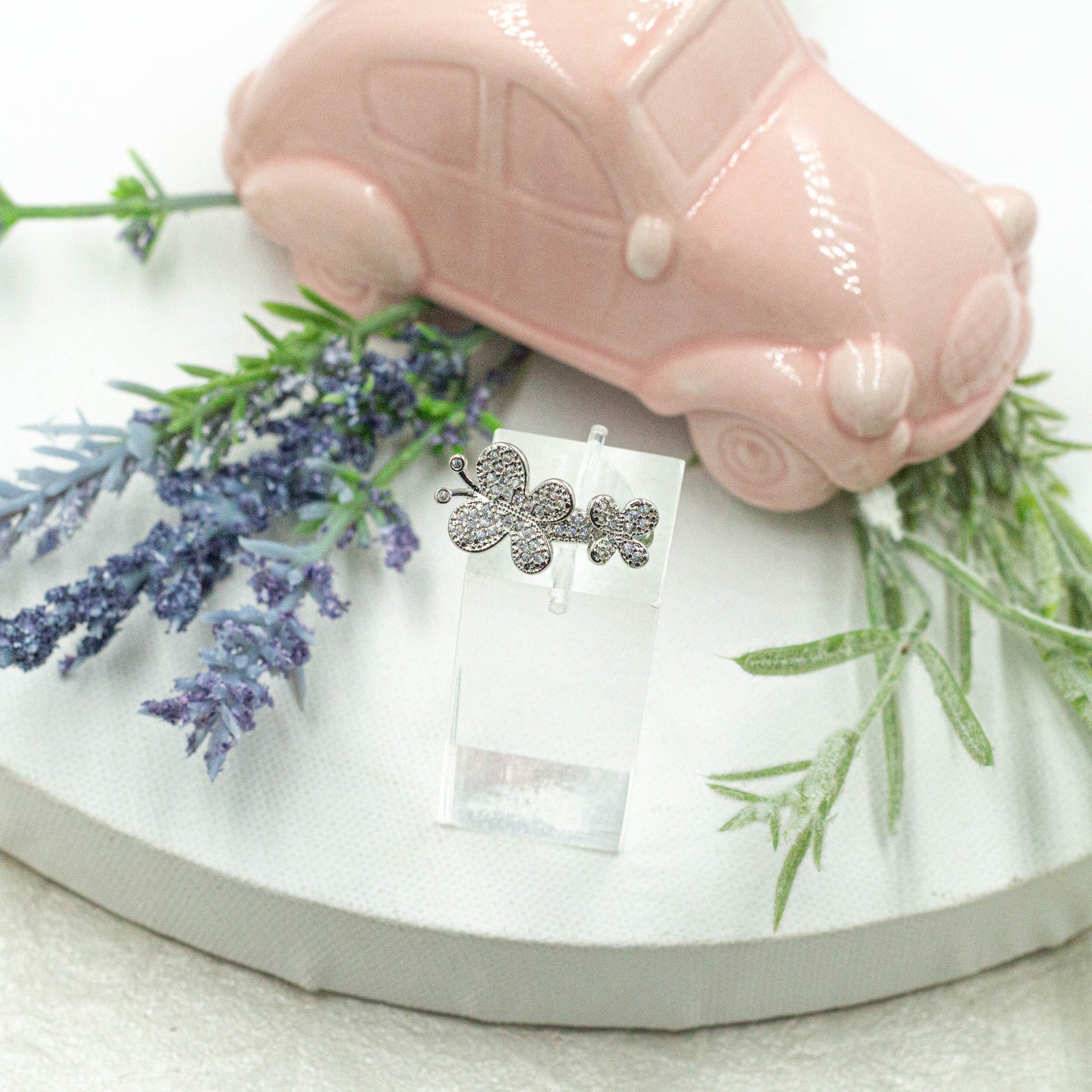 Micro Pave Two Butterflies Ring