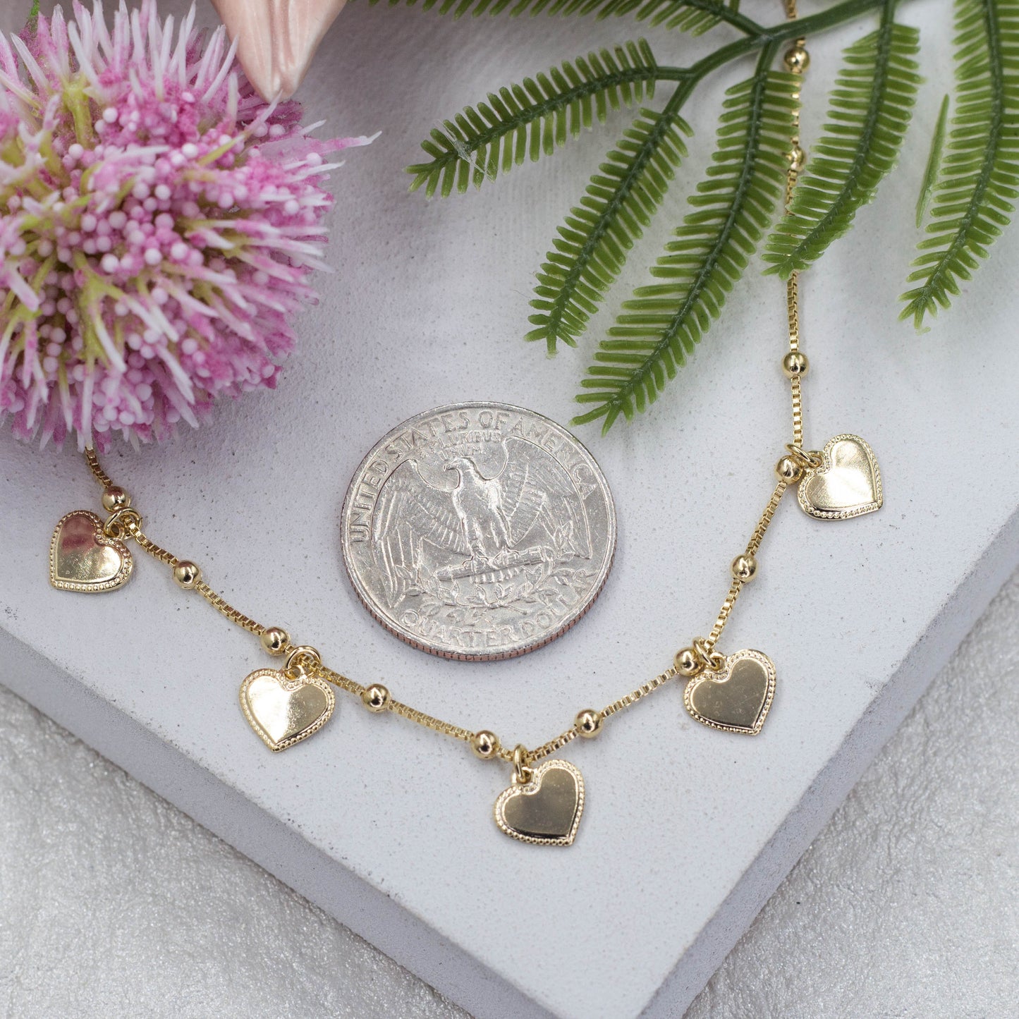 Five Heart Pendant Satellite Chain Necklace