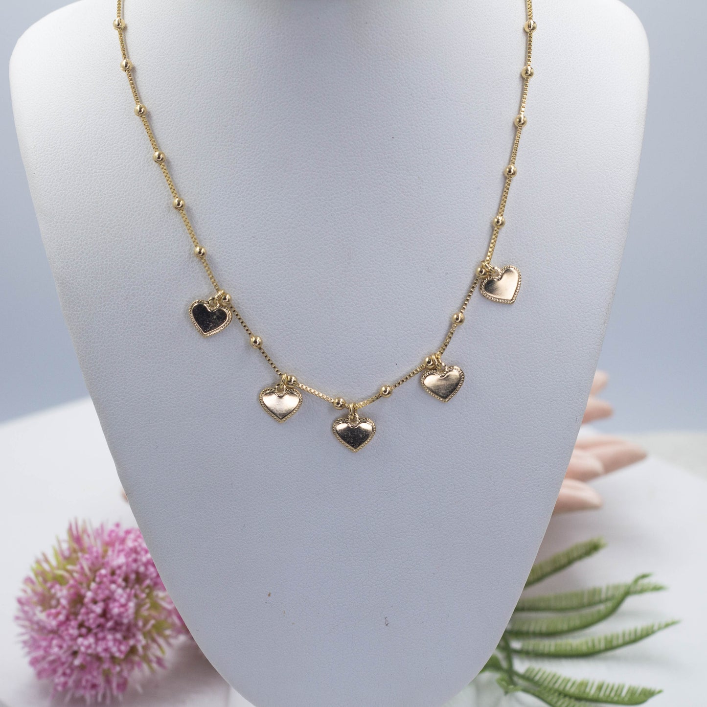 Five Heart Pendant Satellite Chain Necklace