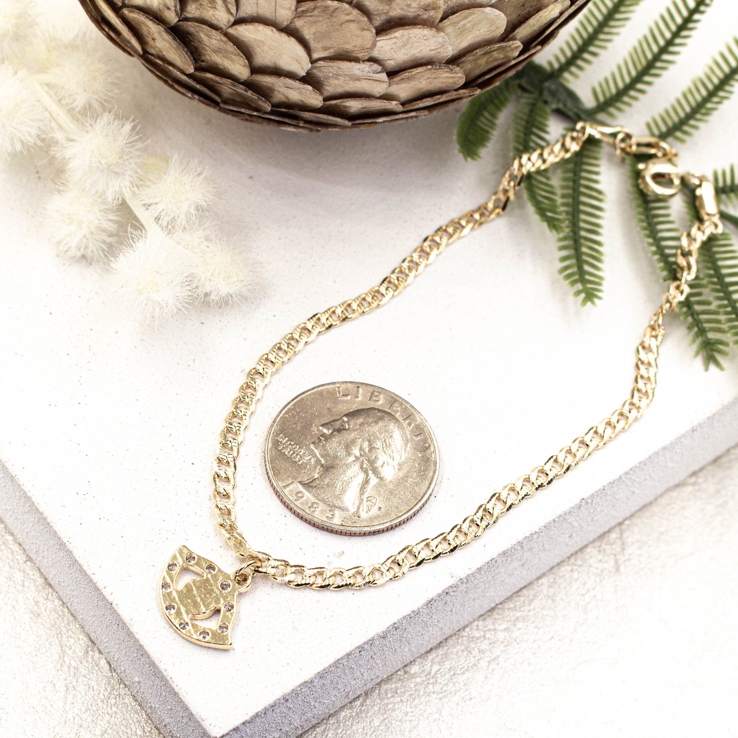 Greek Blue Eye Pendant Diamond Cut Cuban Link Chain Anklet