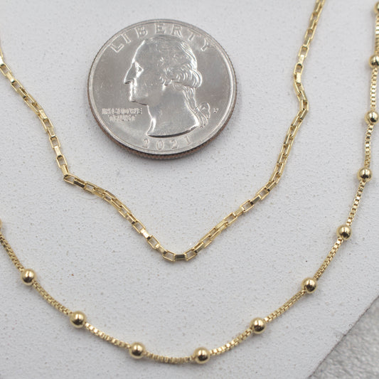 Satellite & Rectangular Box Chain, Double Chain Necklace